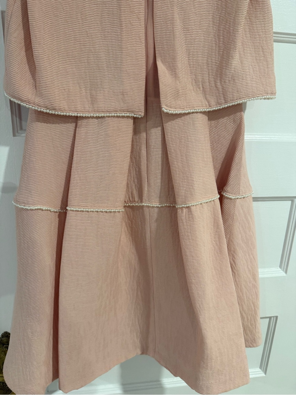 Sandro Sleeveless Pink Layered Dress with pearl embellishments. - Picture 6 of 8